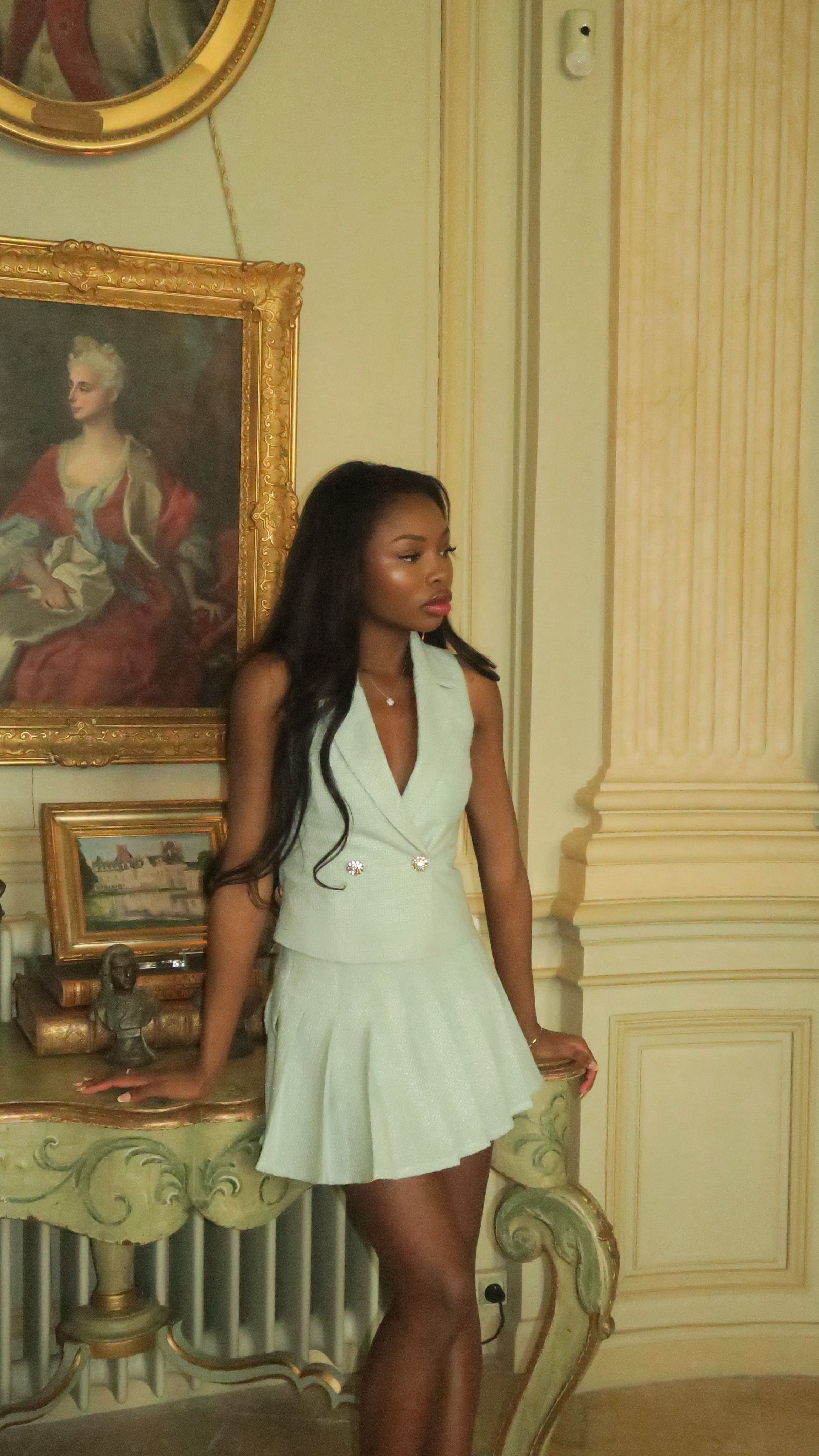 Dahlia Tweed Top in Pastel Green